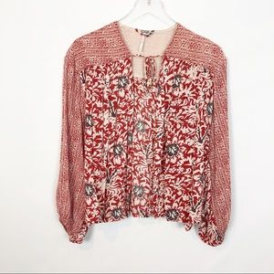 Free People Block Print Tie Neck Topper Cardigan M